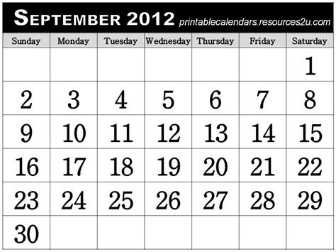 Sept 2012 Calendar